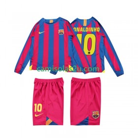 Camisolas de futebol FC Barcelona RONALDINHO 10 2006 Retro Criança Equipamento Principal 2005 Manga Comprida